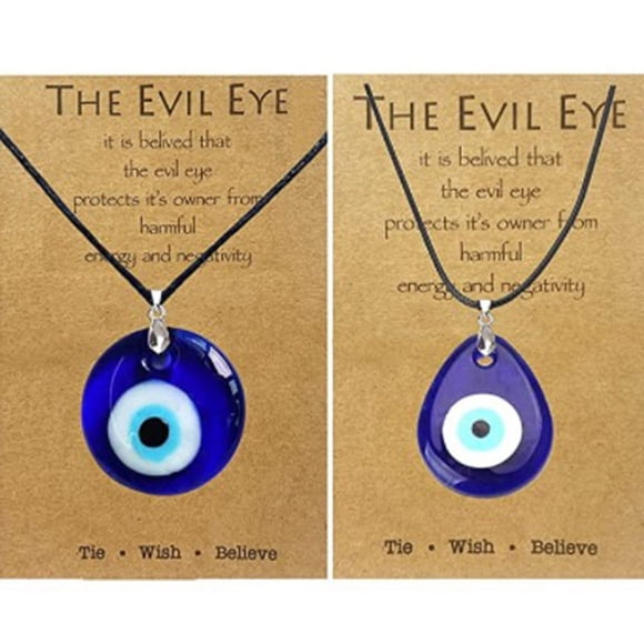 Evil Eye Necklace Bracelets,Blue Turkish Glass Leather Rope Evil Eye Necklace for Women Men Lucky Protection Necklace Jewelry 2 Pcs
