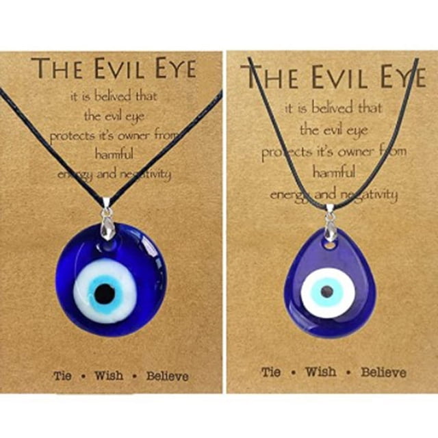 Pulseras con collar contra el mal de ojo, cuerda de cuero de vidrio turco azul, collar contra el mal de ojo para mujeres y hombres, collar de protección de la suerte, joyería 2 piezas ER