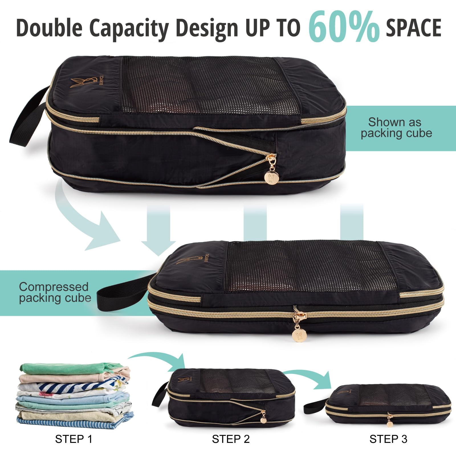 TRIPGEAR 6 Set Expandable Compression Packing Cubes, Lightweight Travel Organizer Bags