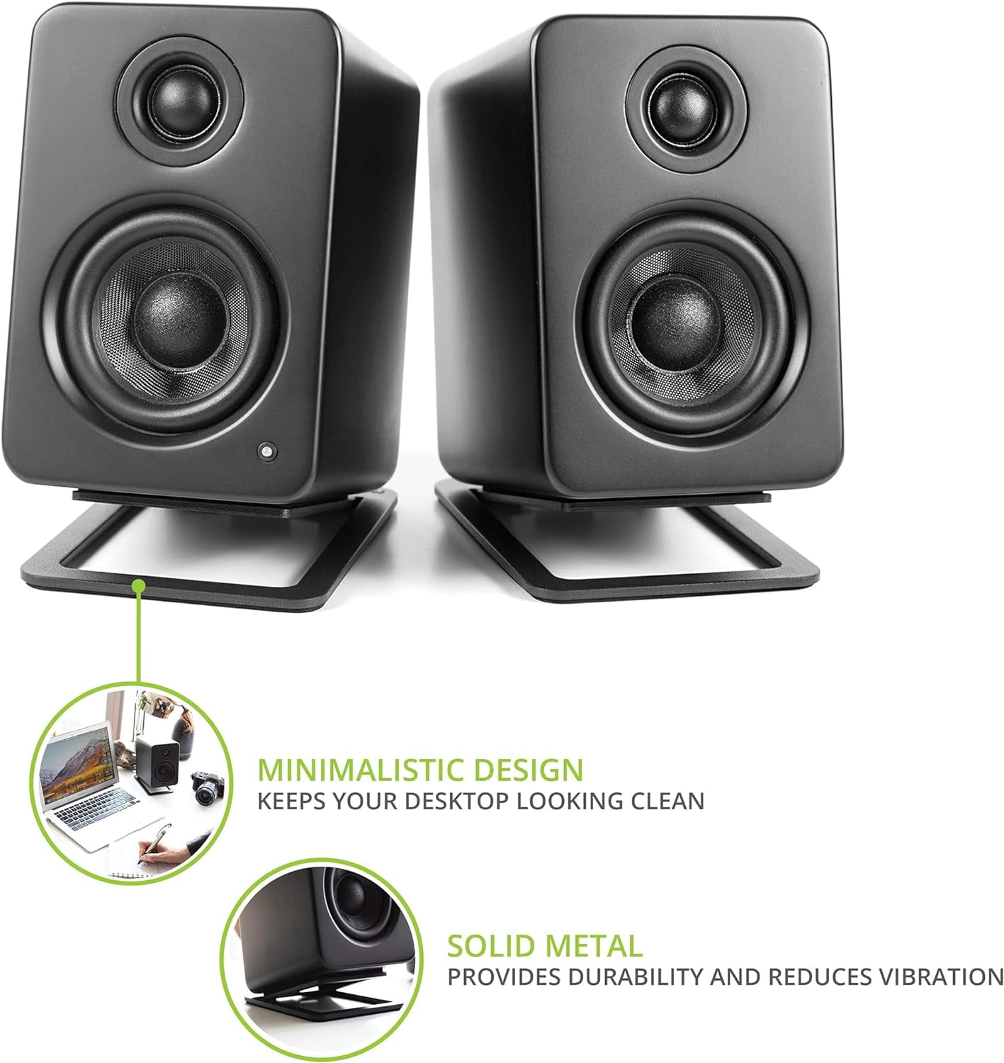 Kanto ORAMB Powered Reference Bluetooth Desktop Speakers - Black Pair with Kanto S2 Angled Desktop Speaker Stands for Small Speakers - Black Pair (2023)