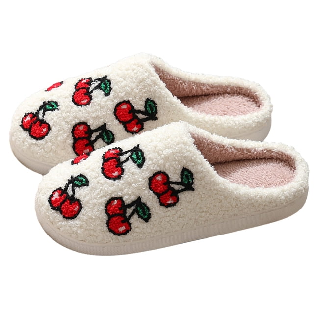 FLhrweasw Pantuflas invierno con cerezas para mujer y hombre pantuflas acogedoras para (36-37 para tallas 35-36)