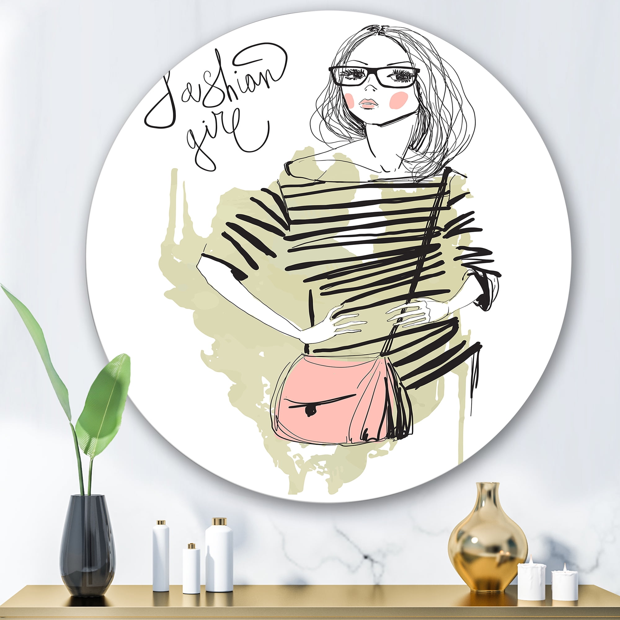 Designart 'Trendy Fashion Woman' Shabby Chic Circle Metal Wall Art 36x36 - Disc of 36