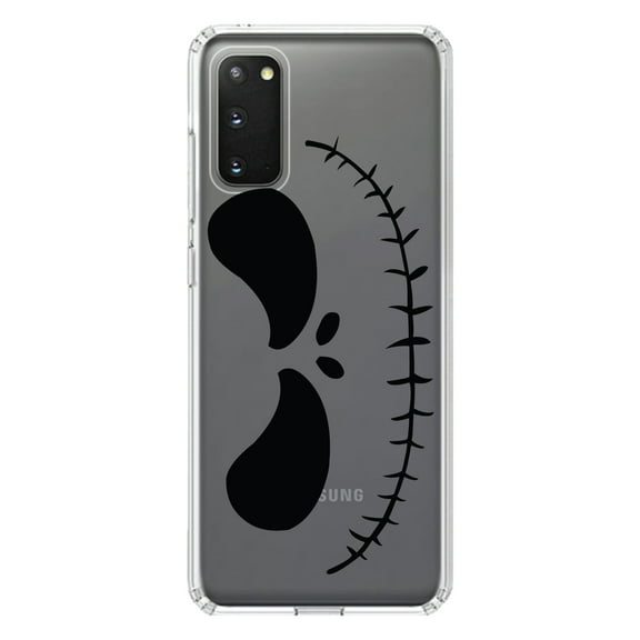 DistinctInk Clear Shockproof Hybrid Case for Galaxy S20 PLUS / 5G (6.7" Screen) - TPU Bumper, Acrylic Back, Tempered Glass Screen Protector - Halloween Skeleton Face