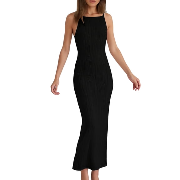 JIAYUE Women's Dress Sleeveless Square Collar Ankle-Length Maxi Spring Long Wedding Guest Resort Wear Vacation Casual Bodycon Summer Stylish Female Dresses