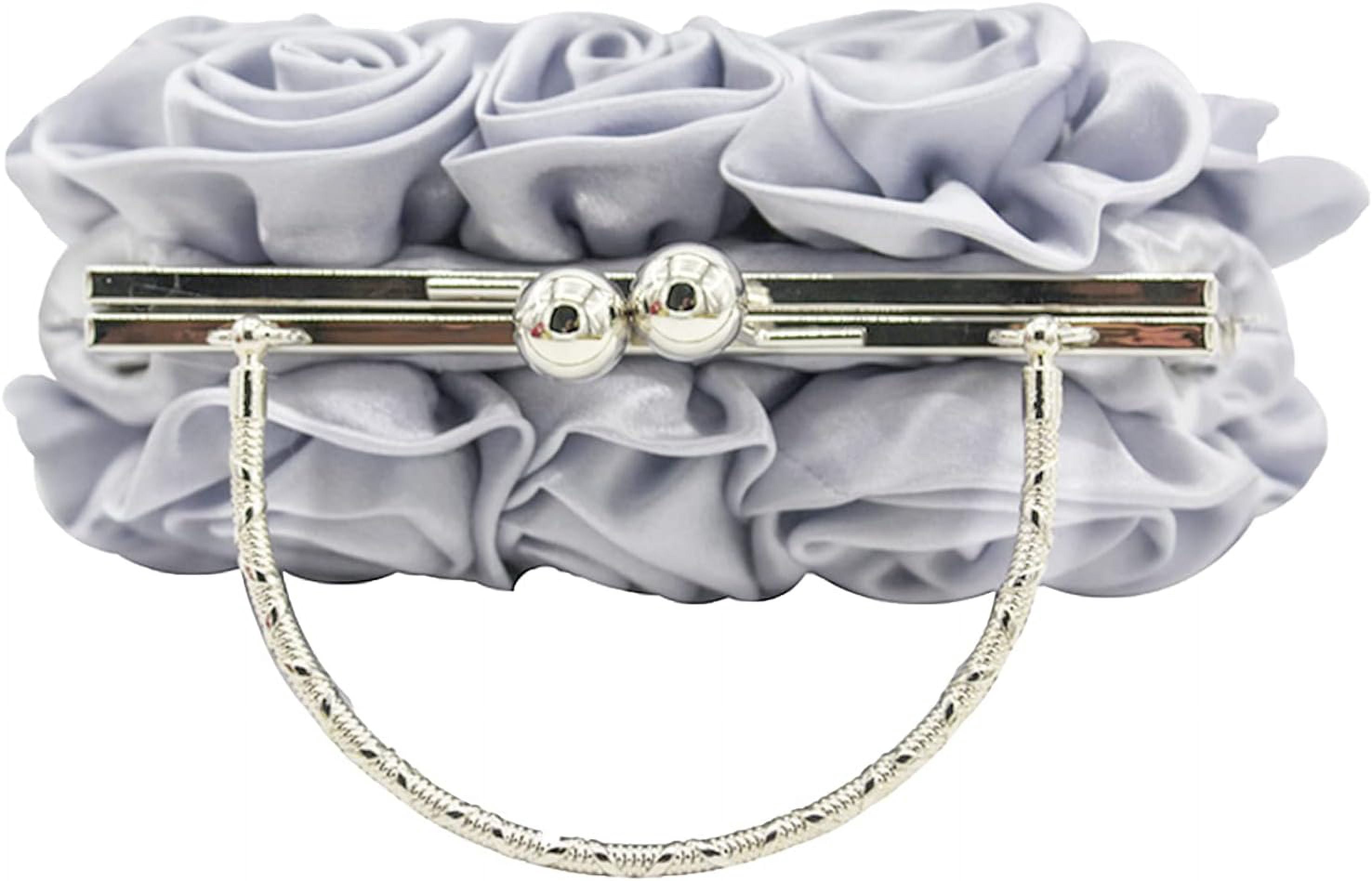 Women Evening Clutch Bag Floral Satin Small Purses with Detachable Strap for Wedding, Party, Prom