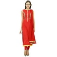 thumbnail image 2 of Atasi Women's Custom Stitched Red Cotton Straight Salwar Kameez With Dupatta Suit Set Indian Bollywood Chic Dress, 2 of 7