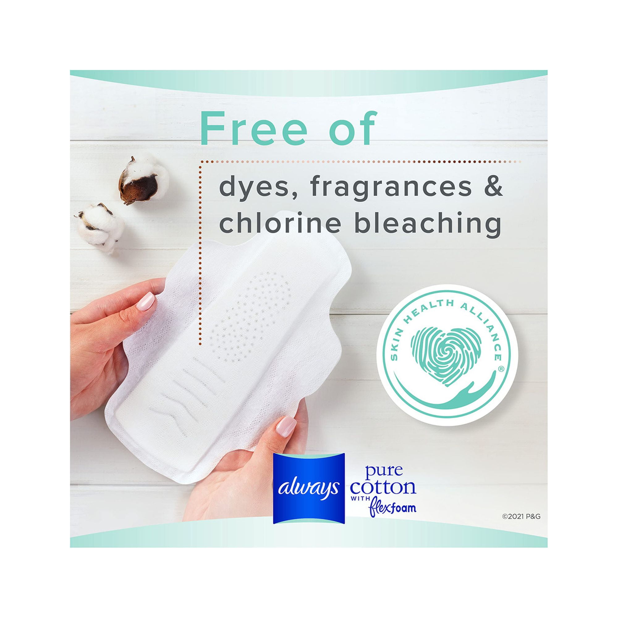Always Pure Cotton Feminine Pads, Size 2, Heavy Flow with Wings (Pack of 4)