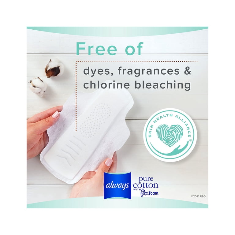 Always Pure Cotton Feminine Pads, Size 2, Heavy Flow with Wings