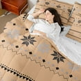thumbnail image 4 of Feelyou Western Bohemian Aztec Bedding Comforter Set 7pcs, Wheat Tribal Square Queen Bedding Sets, Vintage Fashion Style Reversible Queen Sheet Sets, Microfiber Bedroom Decor, 4 of 8