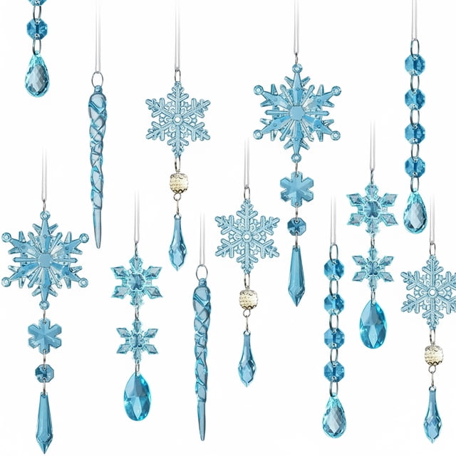 Bewildely 18 Uds. De adornos de cristal deslumbrantes acrílicos y guirnaldas de carámbanos para impresionantes adornos de carámbanos de árbol Kits de decoración para fiestas azul