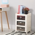 thumbnail image 6 of 3‑Tier White Plastic Nightstand with Transparent Drawers, Rolling Storage Cabinet on Wheels, 24.4″ Tall Bedside Organizer for Bedroom, Dorm – Clear Front Drawers & Lockable Casters, 6 of 6