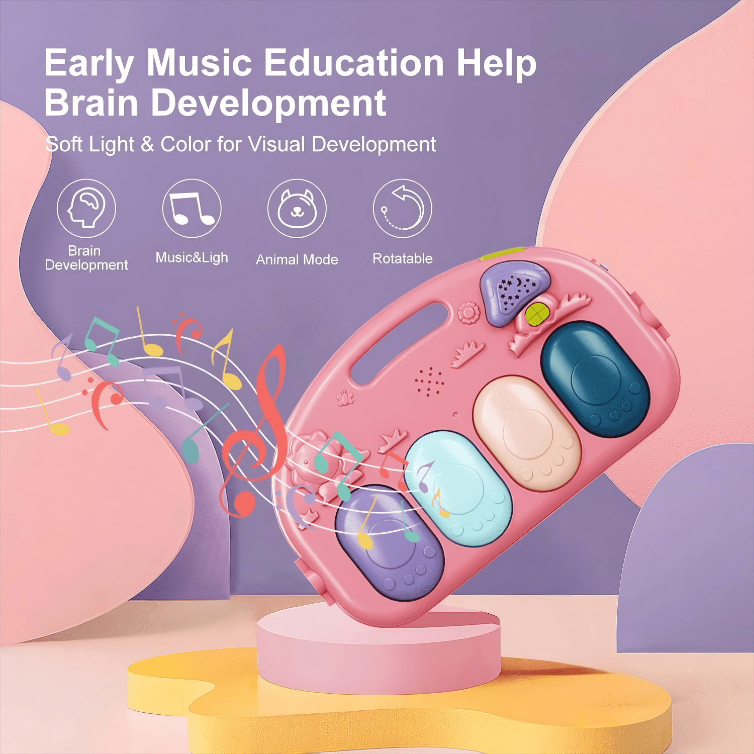 Babyeap Baby Gym Play Mat 3 in 1 Fitness Rack with Music and Lights Fun Piano Baby Activity Center,Pink