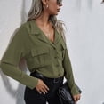 thumbnail image 3 of Camisas con hombros caídos para mujer Camisas con cuello vuelto Camisas con cuello en V Camisas de manga larga con un solo pecho OD Verde M, 3 of 6