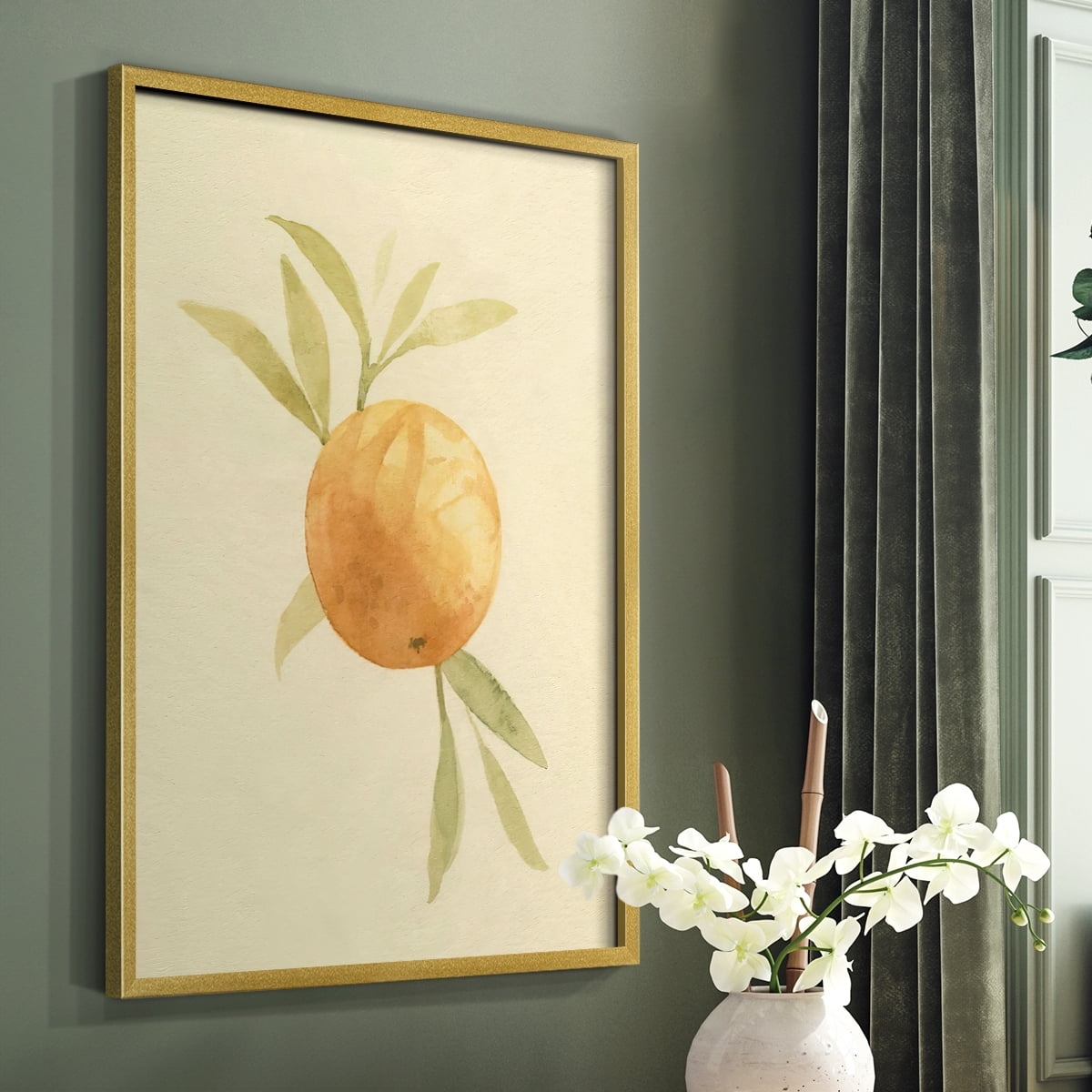 Dappled Oranges I Framed Print in Gold Solid Wood Framed Print No Nail Hanging