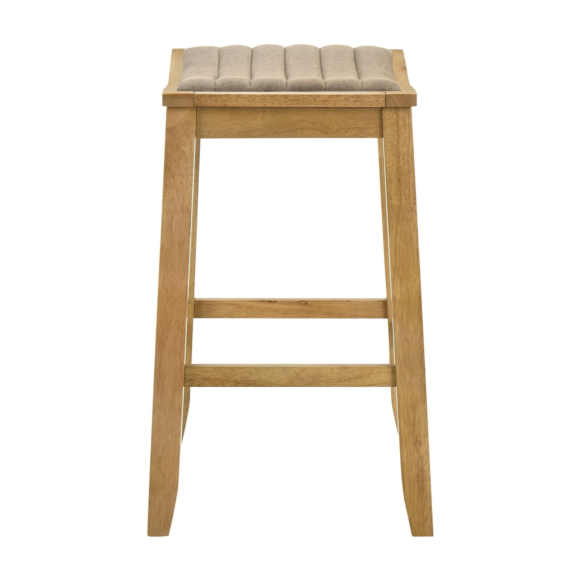 Iyani Coastal Modern Wood Counter Height Kitchen Bar Stool in Amber Glow Finish with Twilight Taupe Fabric Upholstered Seat - Set of 3