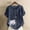 Navy, variant on QUNYINEY Casual Women's Tops Crew Neck Floral Short Sleeve Shirts Loose Linen Pullover Button Tops