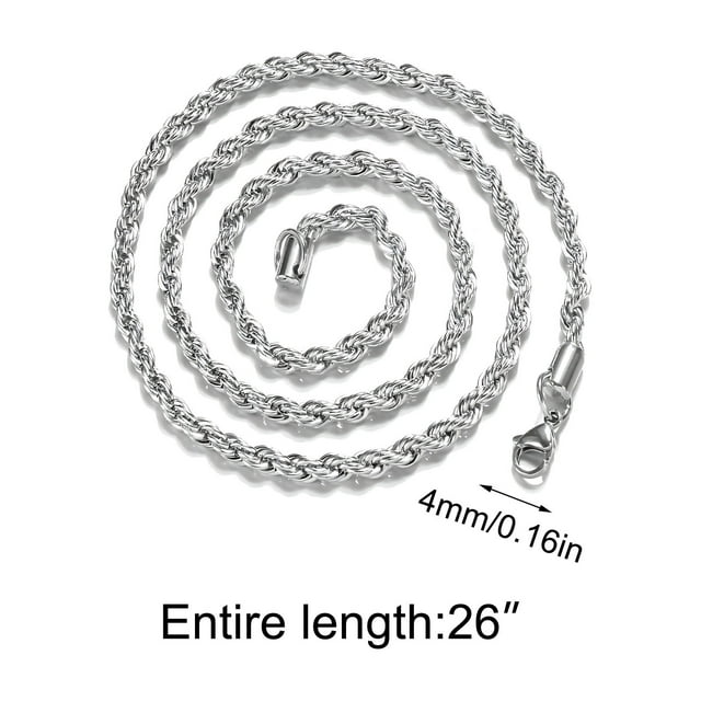 Staron 26 Inch 925 Silver Rope Chain Necklace for Women Men 4MM Twisted Cable Pendant Fashion Jewelry Gift