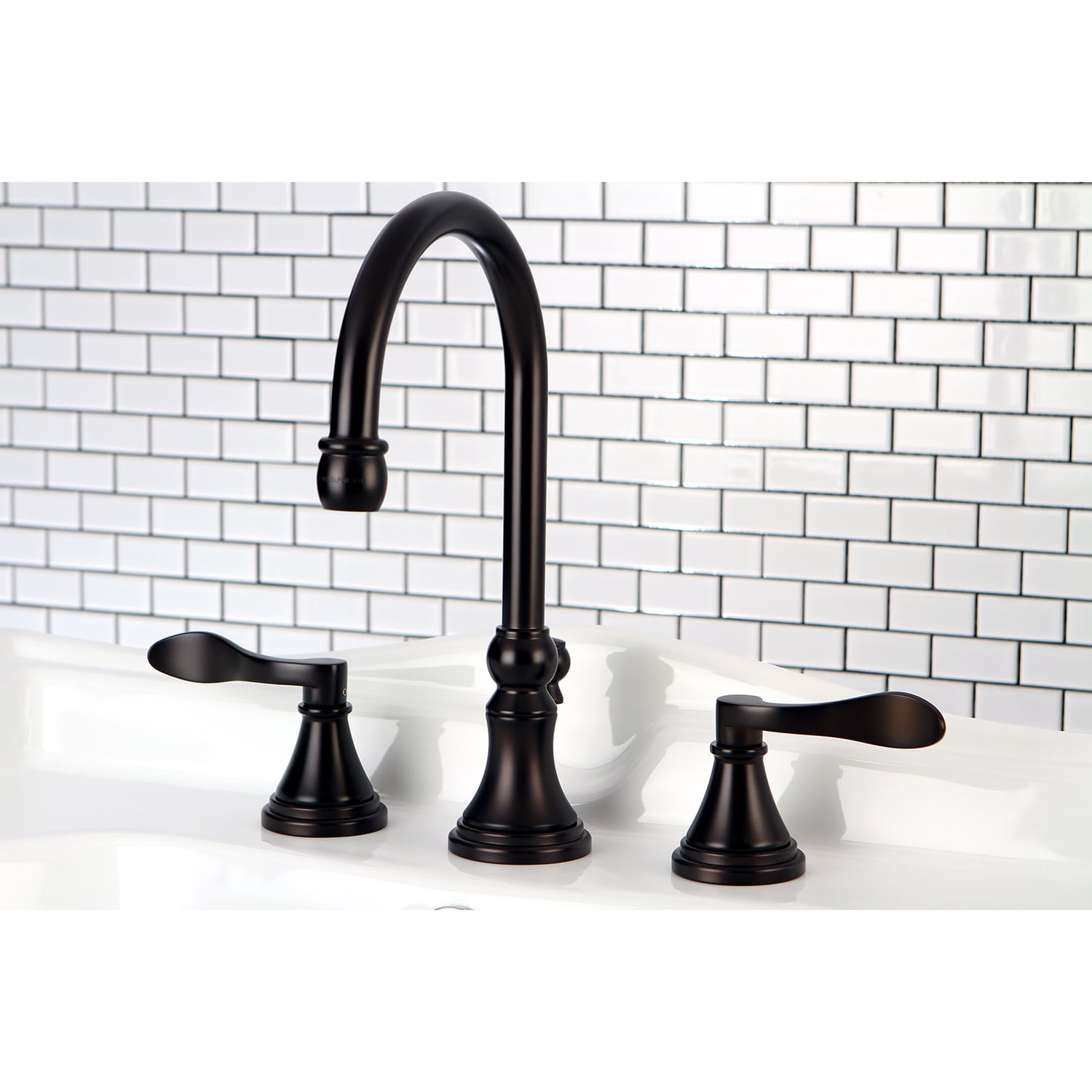 Kingston Brass KS2985DFL NuFrench Widespread Bathroom Faucet with Brass Pop-Up, Oil Rubbed Bronze