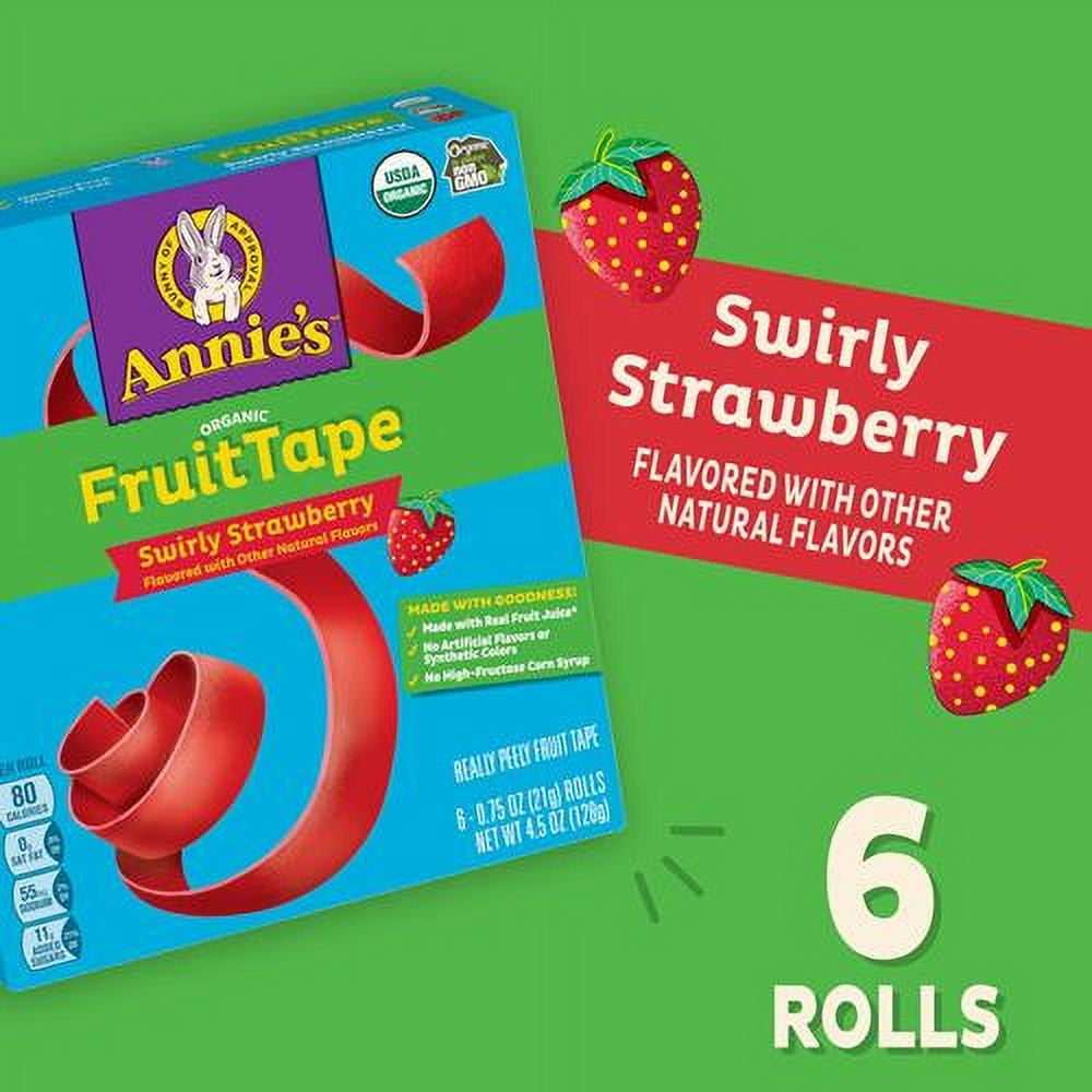 Annies Organic Fruit Tape, Swirly Strawberry, Non-Gmo And Organic Fruit Flavored Snacks, 6 Rolls, 4.5 Oz - Pack of 2