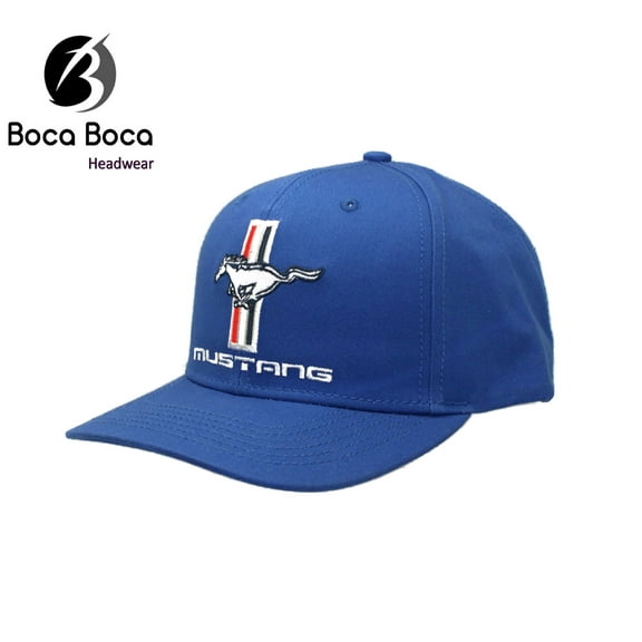 Ford Mustang Tri-Bar Embroidered Pony Logo Ball Cap Blue Hat Cap