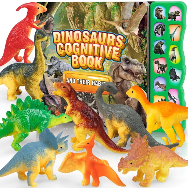 Juguetes de dinosaurios, libro de sonidos de dinosaurios con paquete de 12 figuras de juguete, rugidos realistas, interactivo, perfecto para niños, juguetes educativos de dinosaurios para niños y niña