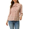 thumbnail image 6 of Allegra K Women's Bow Tie Ruffle Collar Button Down Long Sleeve Floral Blouse, 6 of 7