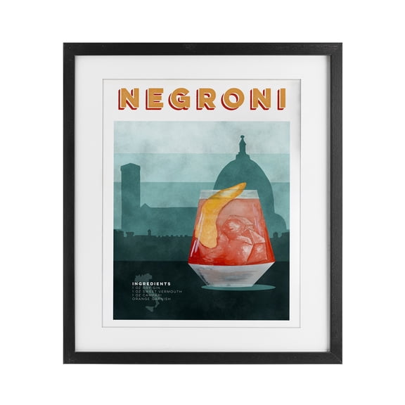 Retro Negroni & Architecture Black Framed Print Under Glass, design by Brett Blumenthal
