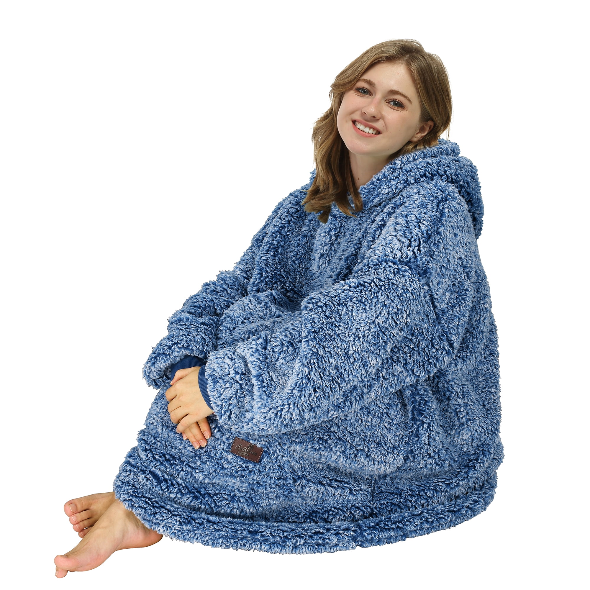 Catalonia Oversized Blanket Hoodie Sweatshirt, Wearable Sherpa Lounging Pullover for Adults Women Men