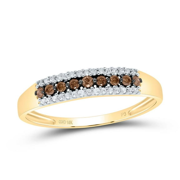 10K Yellow Gold Genuine Brown Diamond Womens Triple Row Slender Band Ring 1/5 CT