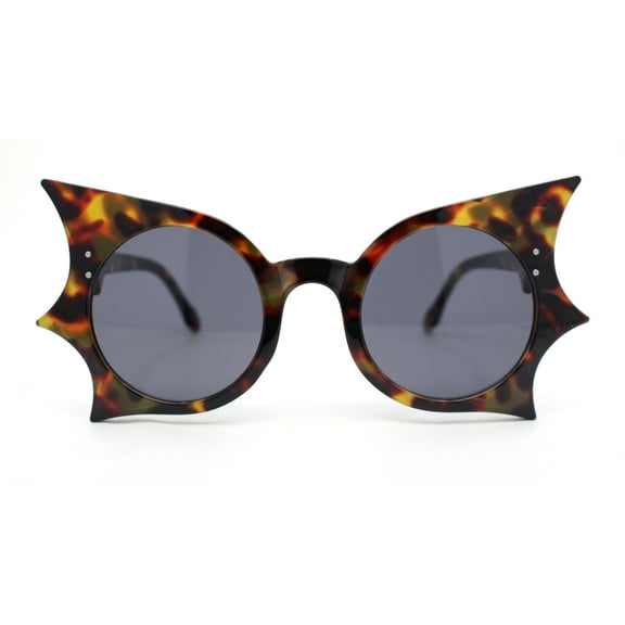 Womens Exaggerated Bat Wing Shape Round Circle Lens Sunglasses Tortoise - Black