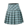 thumbnail image 2 of A2Y Women's Check Plaid Ponte Zipper School Uniform Pleated Mini Skirts Sky Blue M, 2 of 3
