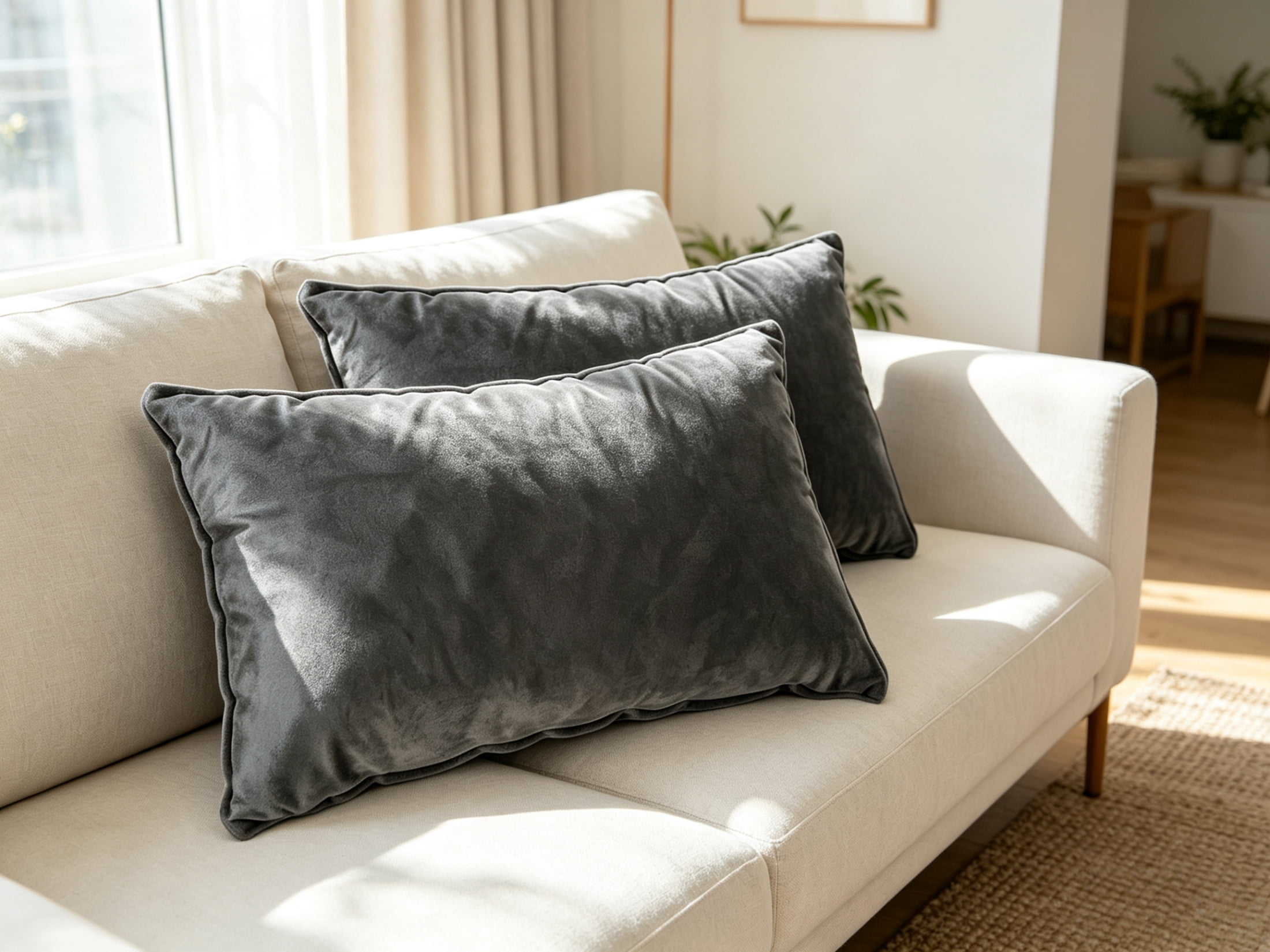 Vinform Throw Pillow Cusion for Couch 2 Pack, 19x11, Soft Velvet Square Decorative, Dark Gray, (Includes Pillow Core and Pillowcase)