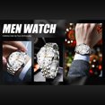 thumbnail image 4 of OLEVS Watch For Men Silver Gold Stainles Steel Mens Watches Big White Dial Watch Calendar Men's Watch Men Analog Quartz Water Resistant Wrist Watch Luminous Dress Watches, 4 of 10