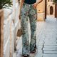 thumbnail image 2 of Gibobby Jeans dama Pantalones casuales con estampado floral de mezclilla con abertura elegante de verano para mujer(Rojo,M), 2 of 5