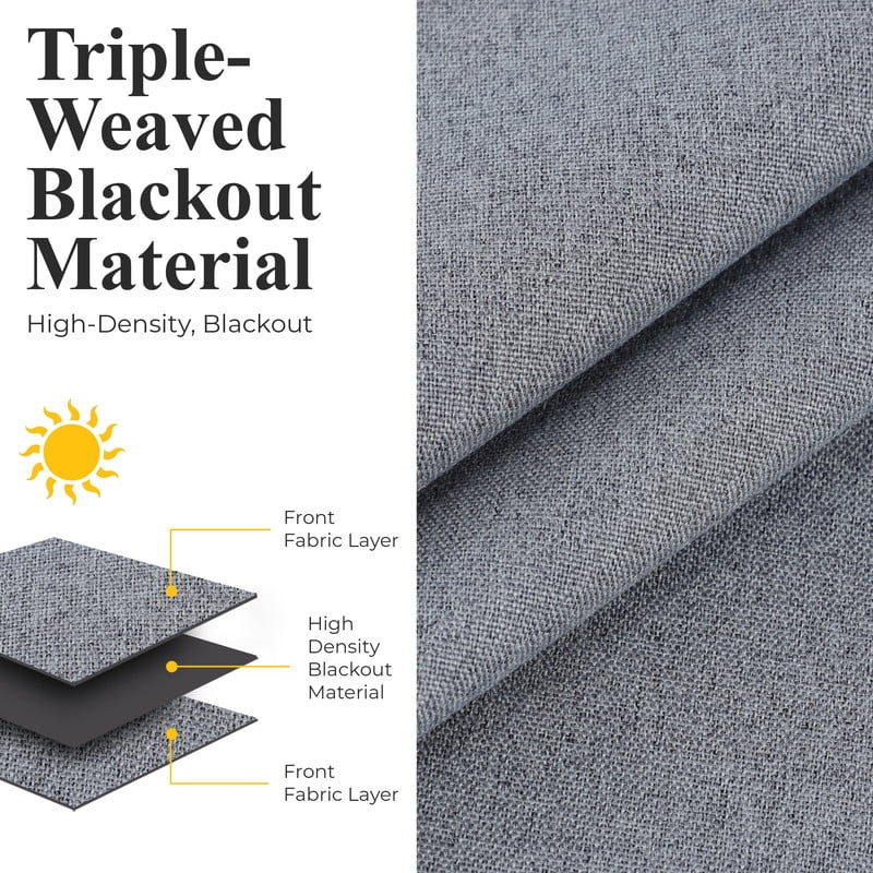 Superior Neal 100% Blackout Curtains Set of 2, Grommet Curtain Pannel Pair, Grney, 52"W x 84"L