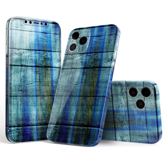 DesignSkinz Blue and Green Tye-Dyed Wood Full-Body Skin Decal Wrap Cover for iPhone 16