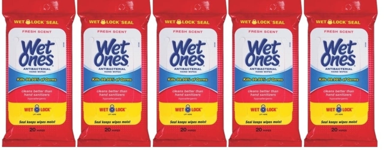 Antibacterial Hand Wipes Fresh Scent Wet Ones Travel Pack 20 wipes 6 Pack