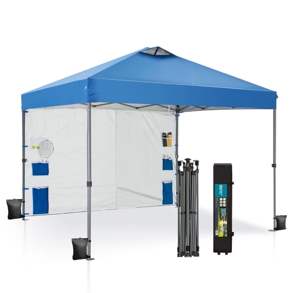 Alpha Joy 10x10ft Easy Set Up 3 Height Adjustable Pop Up UV Protection Canopy with Removable Side Wall, Blue