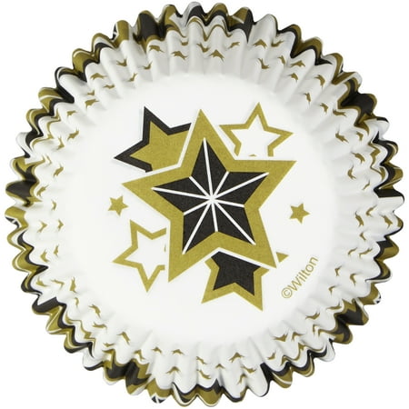 Wilton Black and Gold Stars Cupcake Liners, 50-Count