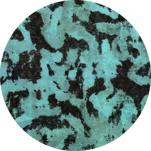 Ahgly Company Indoor Round Oriental Turquoise Blue Modern Area Rugs, 7' Round