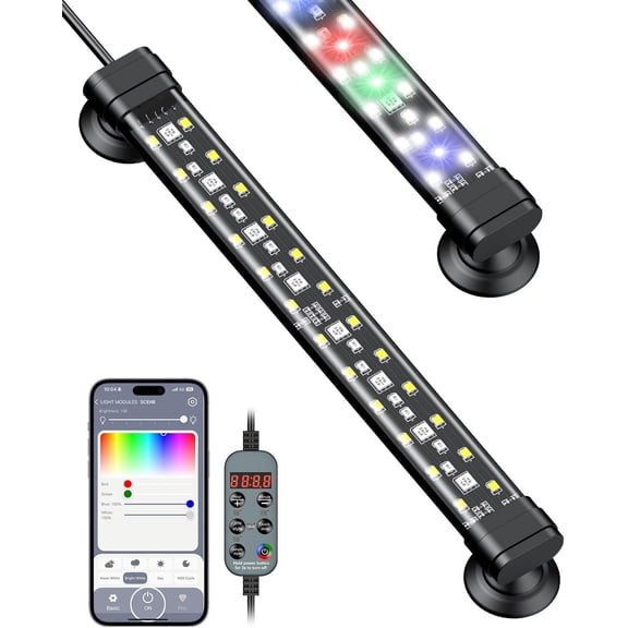 Aquarium Light with Bluetooth for Plants, 5W 8 inch Full Spectrum Fish Tank Light for 8-15 inch Fish Tanks, Submersible LED Lights with App Control, Timer Modes & Adjustable Brightness