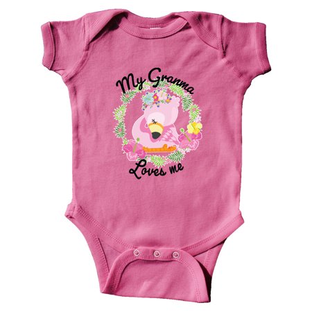 

Inktastic Baby Flamingo My Granma Loves Me with Flower Wreath Gift Baby Boy or Baby Girl Bodysuit