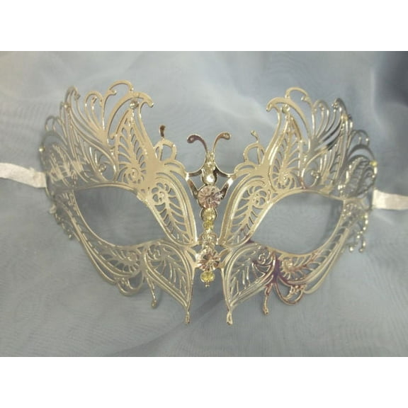 Silver Butterfly Eyes Laser Cut Venetian Mask Masquerade Metal Filigree Dance