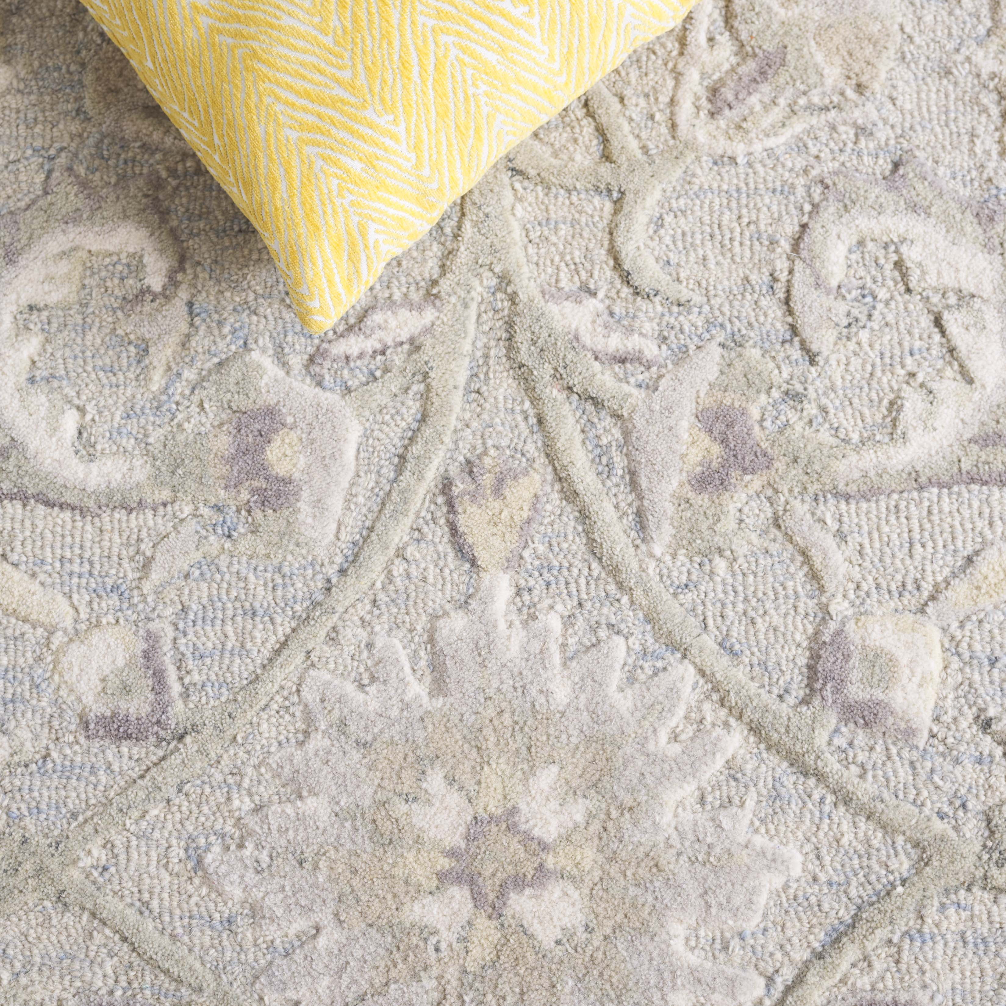 SAFAVIEH Glamour Catrine Bordered Wool Area Rug, Light Blue/Ivory, 4' x 6'