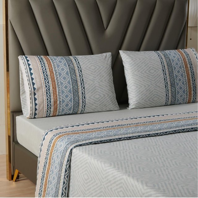Sabanas King Size Juego Completo, Sabanas Kingsize Estampadas Poliéster, Sabana King 4 Piezas Incluye Fundas Almohada, Lavable Máquina - Diseño Étnico Gris