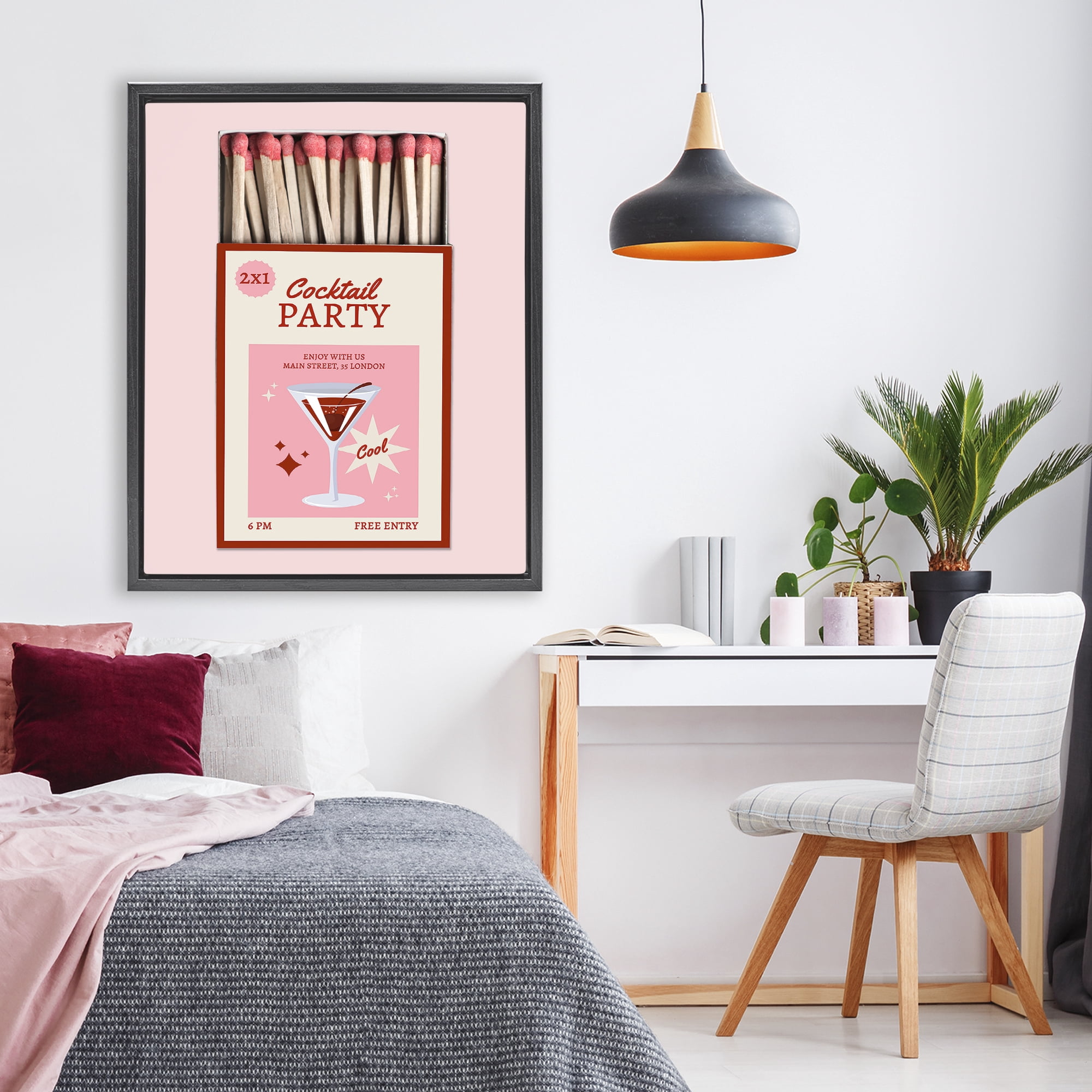 Stupell Industries Cocktail Party Matchbox Black Framed Floater Canvas Wall Art, design by CAD Designs