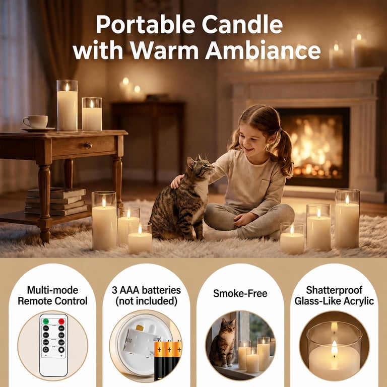 AOLIGO Flameless LED Pillar Candles Set of 3 with Remote photo 6