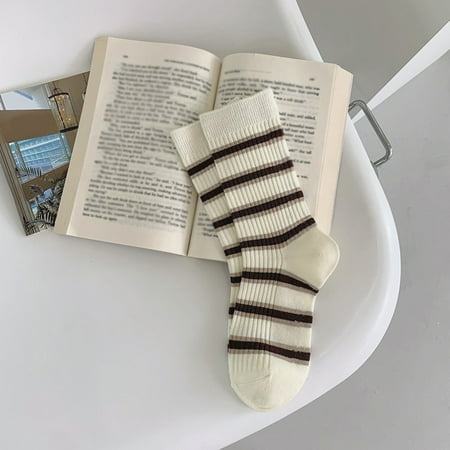 

Socks for Women 1 PairsWomen White Socks Autumn And Winter Vintage Striped Embroidered Lettering Stockings Socks