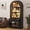 a01-Black, variant on NEGYLIM Arched Coffee Bar Cabinet with LED Lights, 71" Tall Freestanding Kitchen Storage Cabinet with Drawers & Adjustable Shelves, Mid-Century Wooden Beverage Cabinet for Living Room