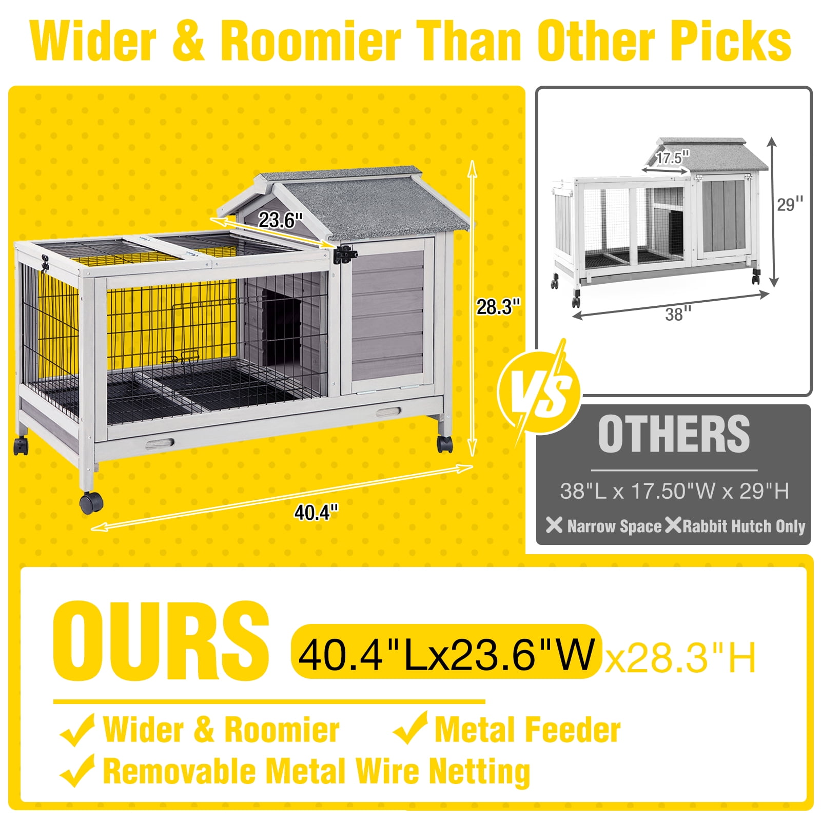 Aivituvin Rabbit Hutch Indoor Bunny Cage Outdoor Bunny House with Wire Floor Leakproof Plastic Tray Gray